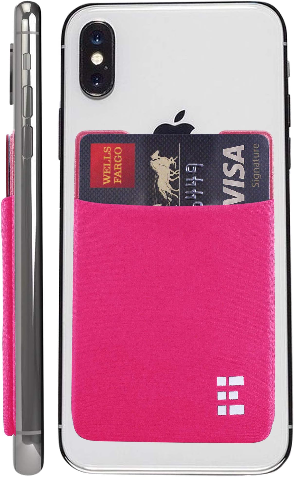Cell Phone Credit Card Holder Stick On Wallet Case w/RFID Blocking (Fuchsia)