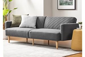 mopio 76.8" Futon Sofa Bed, Small Couch, Sleeper, Loveseat, Mid Century Modern Futon Couch, Sofa Cama, Couches for Living Room (Dark Gray Fabric)