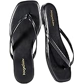 mazeskin Womens Flip Flops Memory Foam Square Toe Flat Sandals Vegan Leather Summer Beach Slides