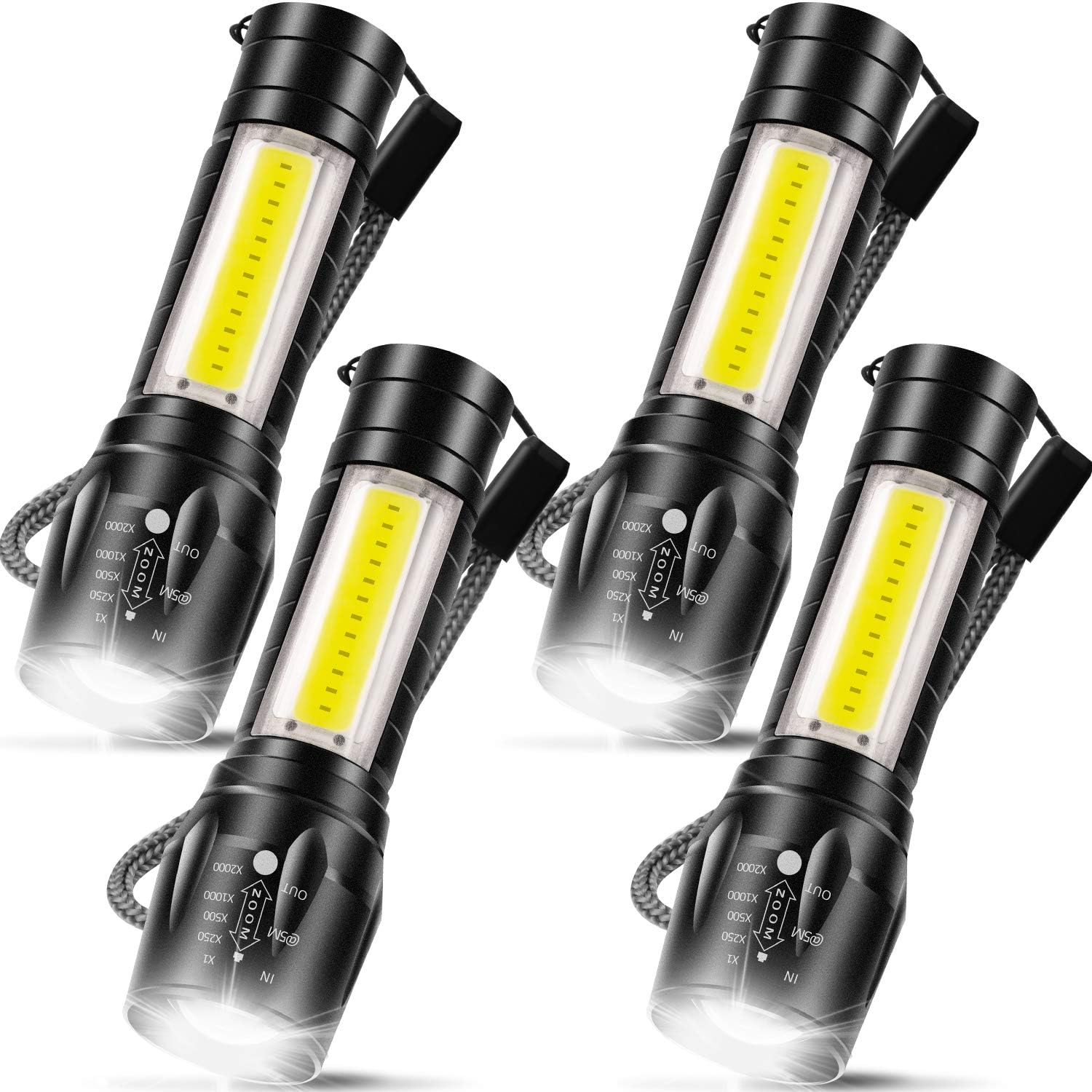 4 Pieces USB Rechargeable Flashlight 3 Modes, Bright LED Handheld