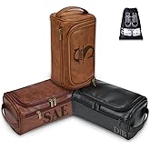 Personalized PU Leather Toiletry Bag for Men, Custom Engraved Travel Dopp Kit Bag, Customized Name Initials Gift for Groomsme