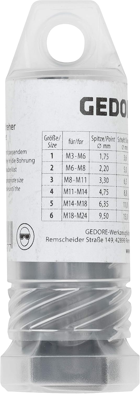 GEDORE Screw Extractor Set, Chrome Vanadium Steel, 54 HRC, Transparent Plastic box, 6 Pieces, M3-M24 - Image 3