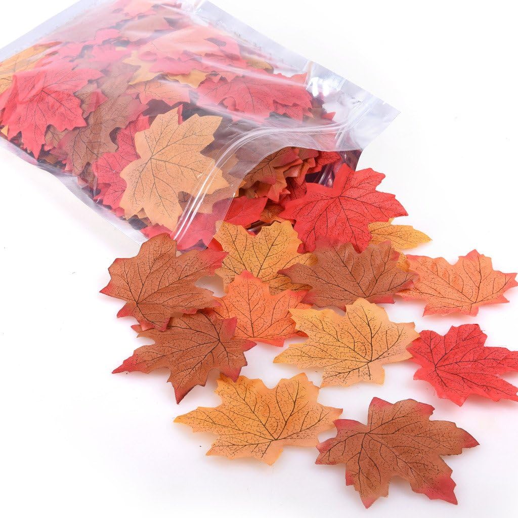 TOPIANA 200 Separated Artificial Fall Maple Leaves in a Mixture of Autumn Colors for Fall Weddings & Autumn Parties