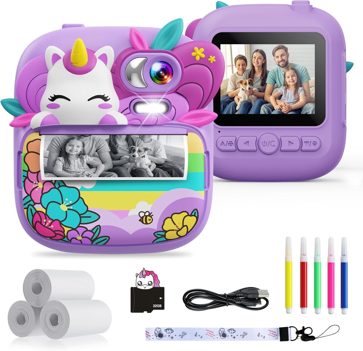 TIATUA Kids Instant Print Camera, 2.4'' Digital Toy for 3-14 Year Old, 1080P HD Video With 32G Card & 3 Print Paper, Boys & Girls Birthday Gifts