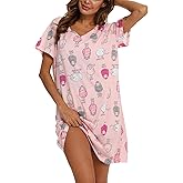 ENJOYNIGHT Womens Nightgowns Cotton Sleepwear Plus Size Sleep Shirt Short Sleeve Nightshirt Print Sleepshirt