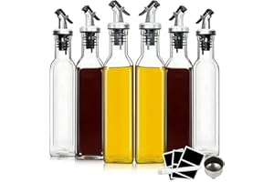 YEBODA 8oz Clear Glass Olive Oil Dispenser Bottles, and Vinegar Cruet Bottle Includes Pourers, Funnel Labels, Cooking Container for Kitchen 6 Pack