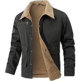 HYPESTFIT Mens Winter Jackets Sherpa Fleece Lined Warm Cargo Trucker Coat Multi Pocket