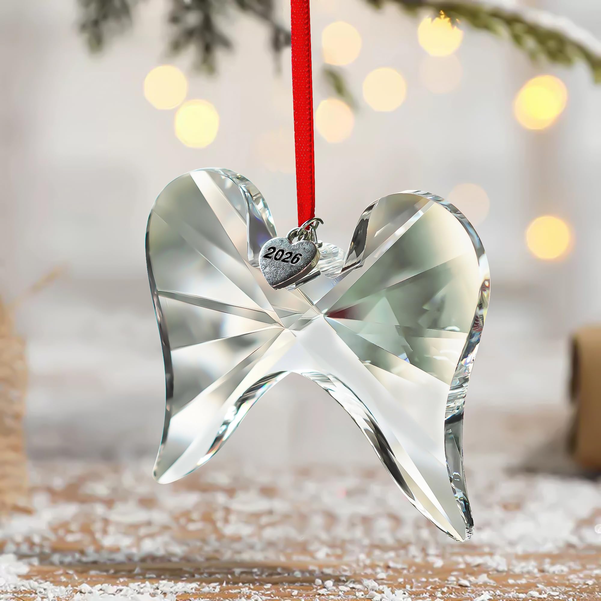 KANPURA Crystal Angel Wings With 2026 Heart Style Engraving Ornaments Hanging Ornament Gifts for Family