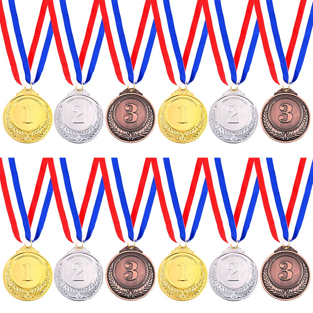 Keadic 12 Pieces Metal Gold Silver Bronze Award Medals with Ribbon, Olympic Style Winner Medals for Kids Children's Events, Classrooms, Office Games and Sports - 1st 2nd 3rd Place