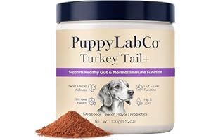 Puppy Lab Co Turkey Tail, PuppyLabCo Turkey Tail Mushroom for Dogs, Turkeytail Mushroom + Probiotics Powder Supplement, Bacon Flavor, Gut & Immune Supports, 100g (1)
