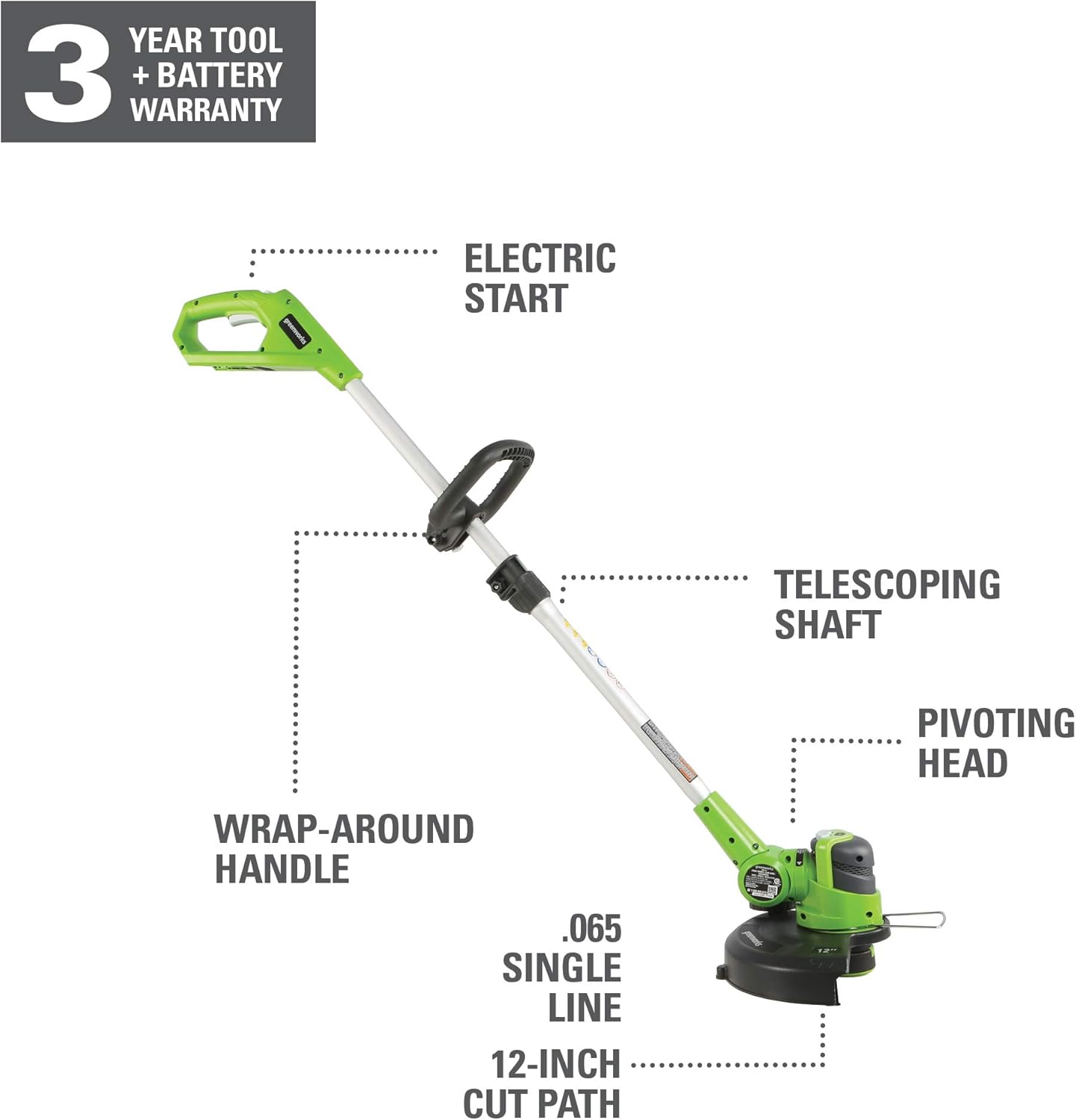 Greenworks 12-Inch 24V Cordless String Trimmer/Edger, 2.0 AH Battery Included 21342 : Garden & Outdoor