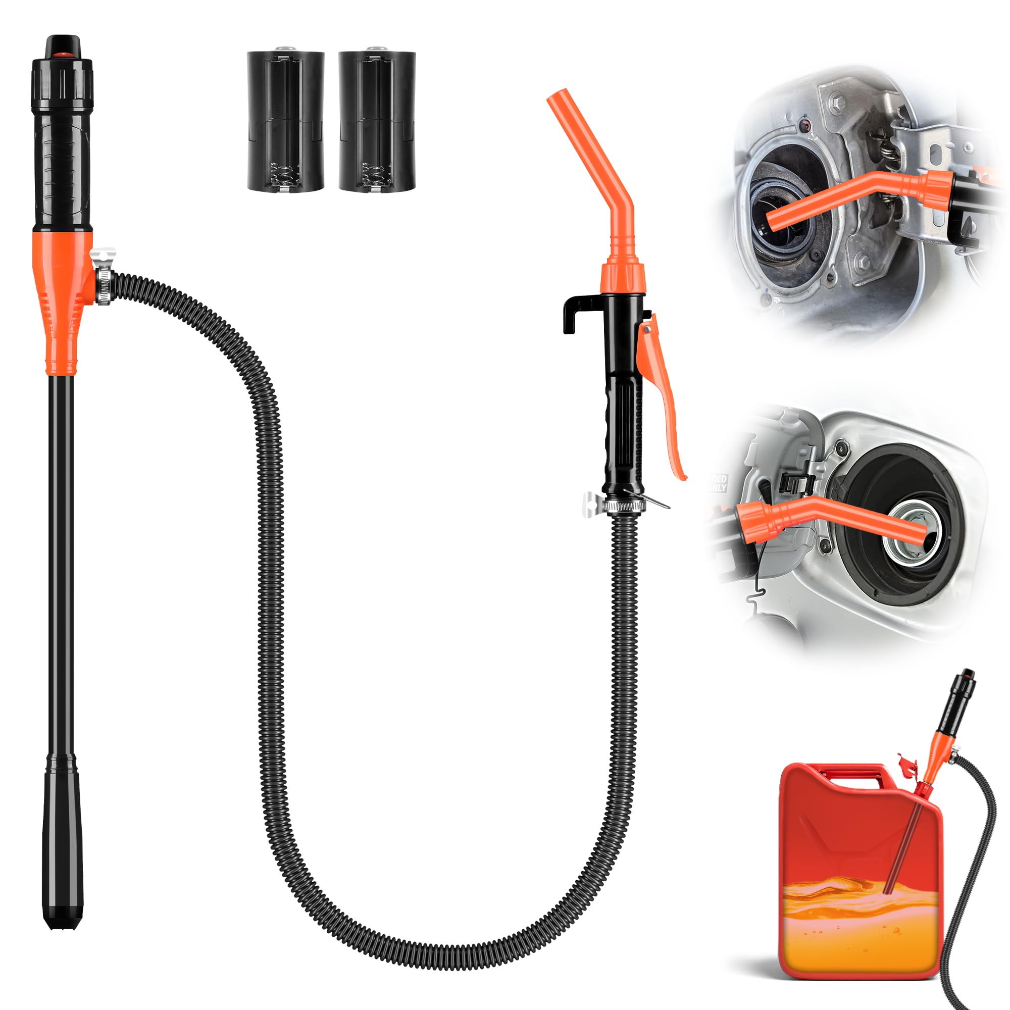 Photo 1 of Kiweoci Electric Fuel Transfer Pump, 3GPM Portable Fluid Transfer Siphon Pump with Oil Pipeline, Battery Gas Pumps with Adjustable Flow Control Nozzle for Car/RV(Orange)