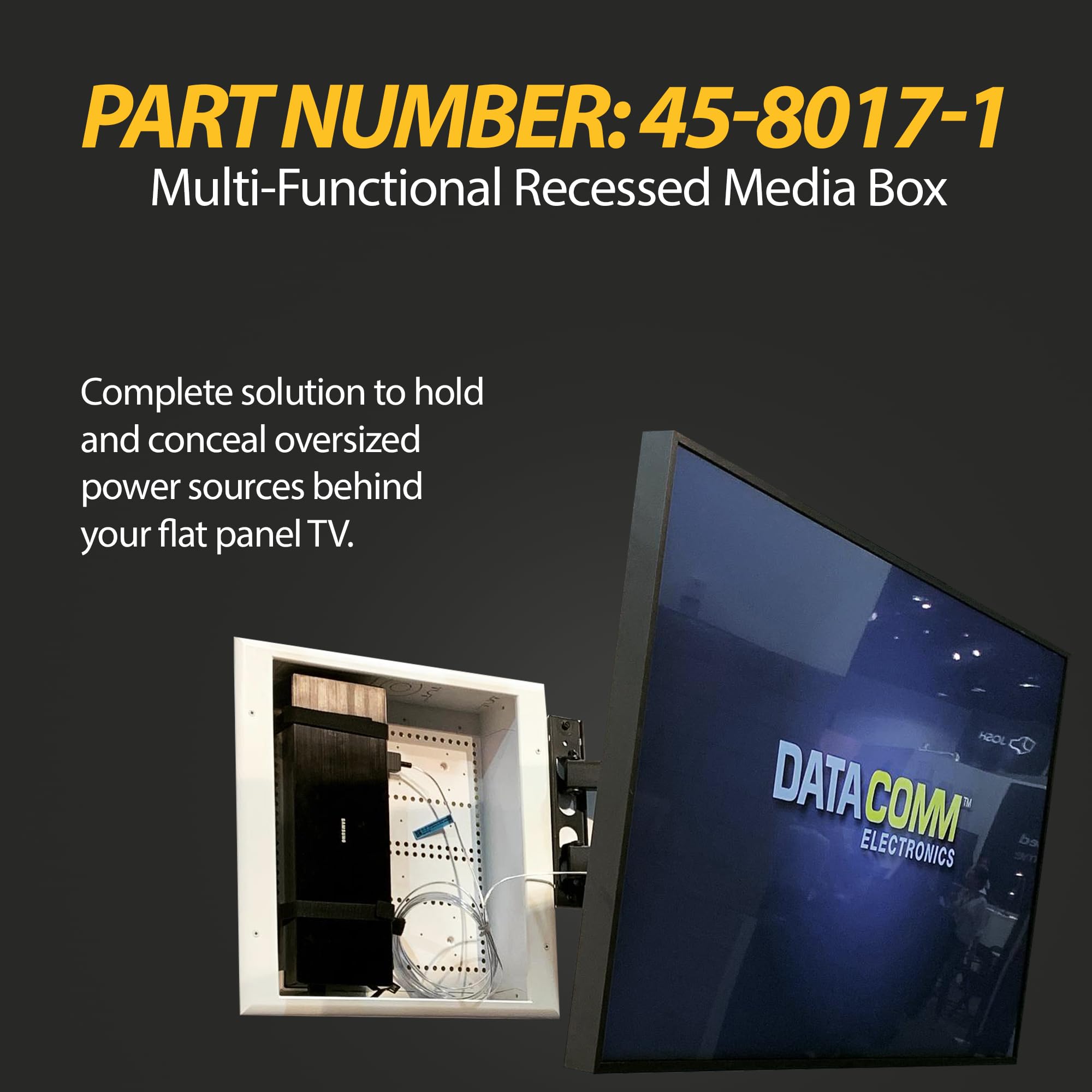 DataComm Electronics 45-8017-1 Multi-Functional Recessed Media Box For Seamless Home & Office Connectivity Solutions, In Wall Box, Hides TV Outlet & Cables (No Receptacle)