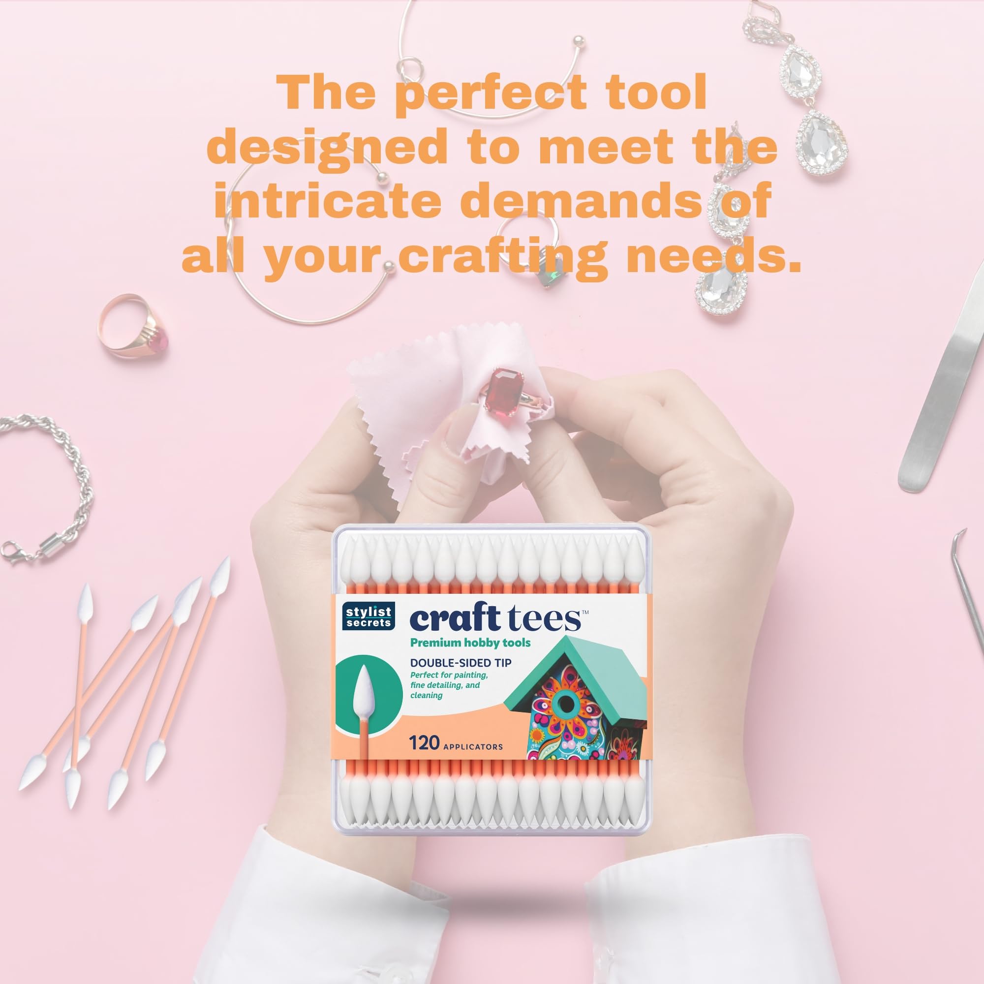 Classic Craft Tees - Double Sided Pointed Swabs - Precision Tip - for Painting, Fine Detailing, & Cleaning - Multifunctional for Your Craft Needs - 120 Cotton Tips - 3 Pack