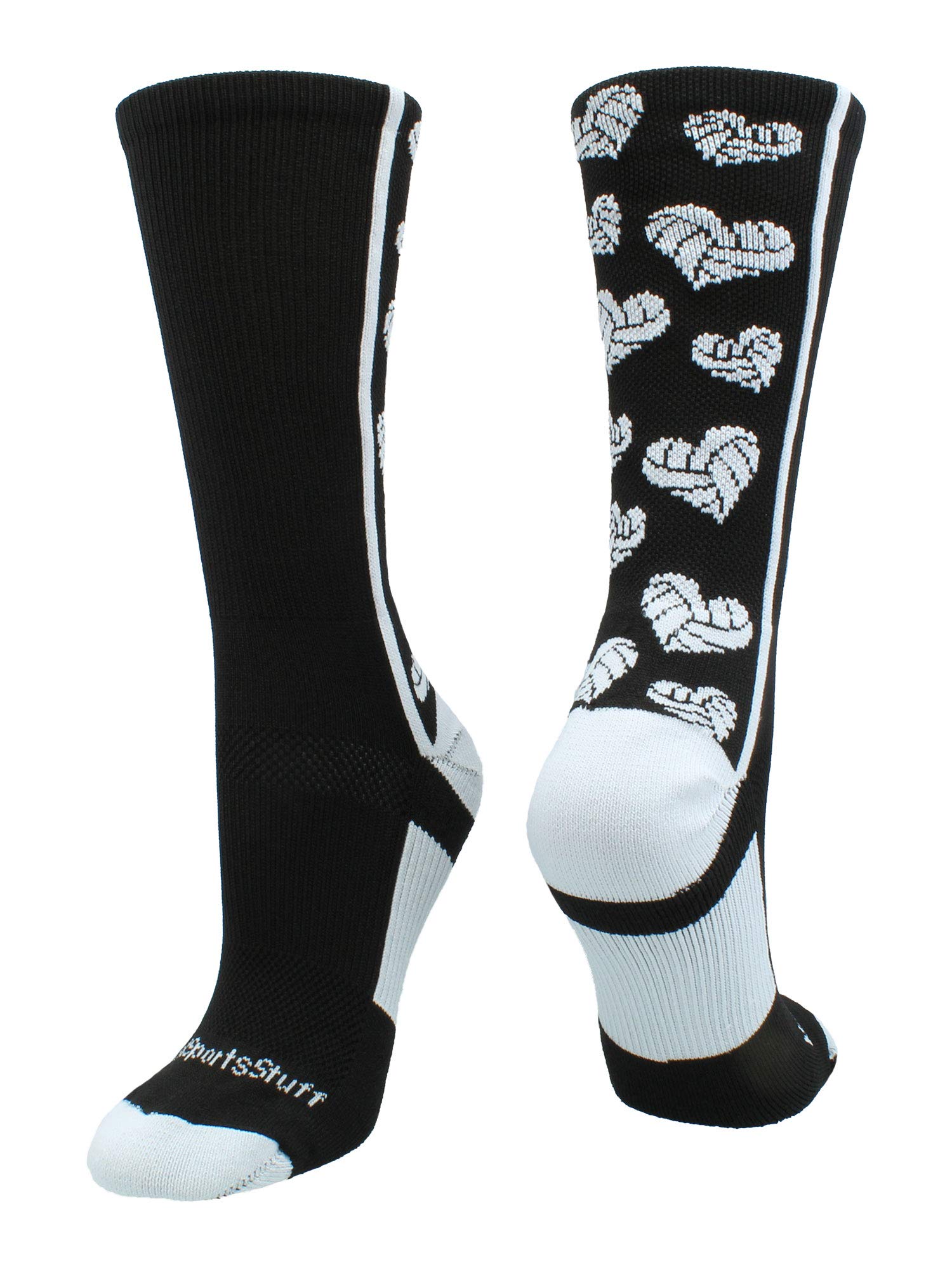 MadSportsStuff Crazy Love Volleyball Hearts Crew Calcetines (negro/blanco, grande)