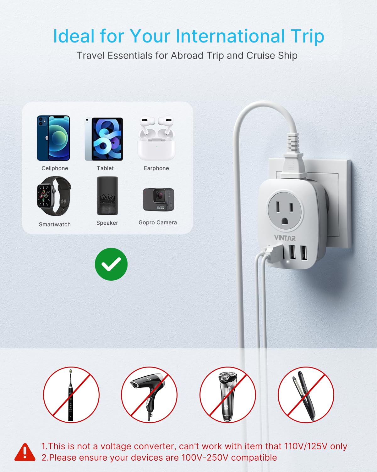 US to UK Ireland Travel Plug Adapter 2 Pack, VINTAR Type G Plug Adapter with 2 Outlets 4 USB Ports(1 USB-C), UK Power Adaptor Converter for USA to England Scotland Dubai Hong Kong British Kenya London