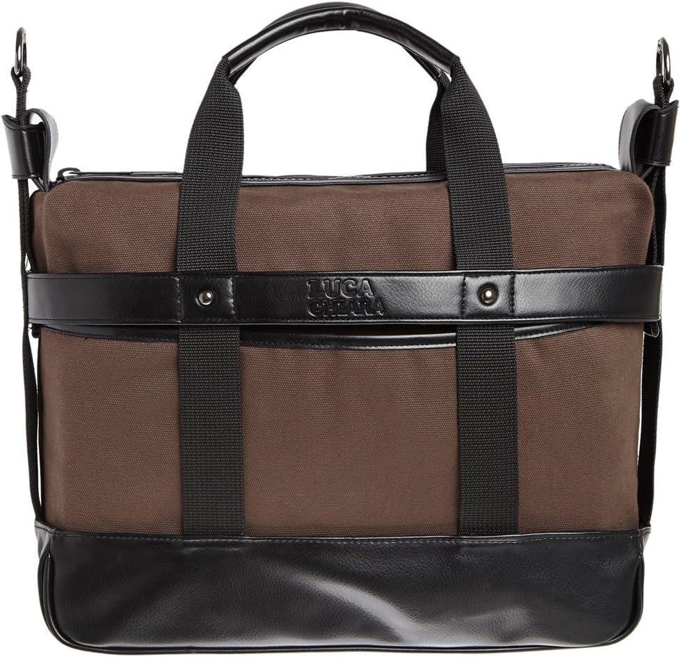 Vegan Leather Brown Canvas Computer Bag - Alberto