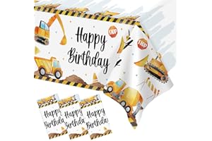 Heboland 3 Pieces Construction Birthday Party Supplies Tablecloth, Large Size 54 x 108 Inch Rectangular Truck Plastic Table Cover, Construction Table Cloths for Parties Decorations Kids Boys