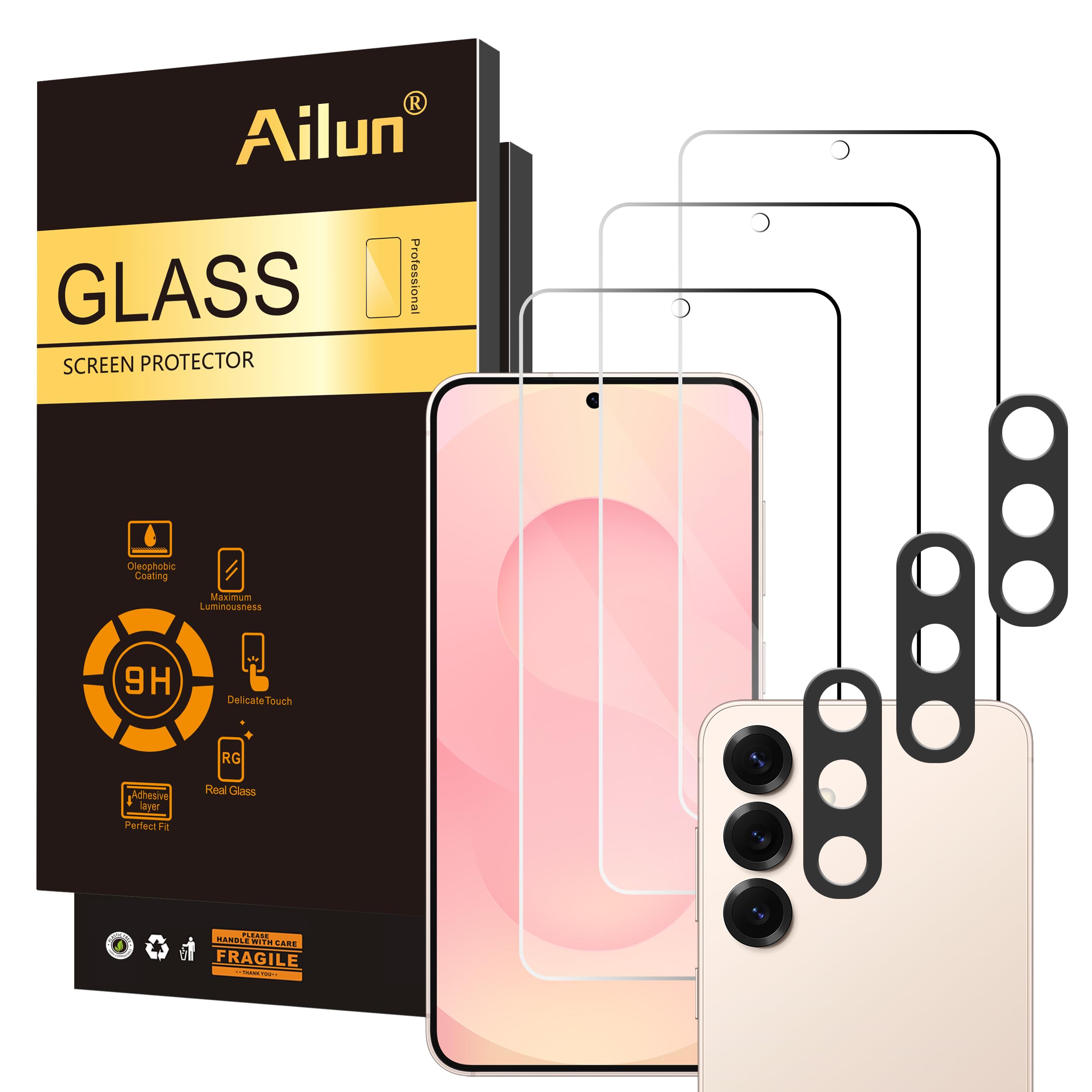 Photo 1 of Ailun Glass Screen Protector for Galaxy S25 3 Pack + 3 Pack Camera Lens Tempered Glass Fingerprint Unlock Compatible 0.25mm Anti-Scratch Case Friendly Clear - HD