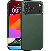 Rumwot for iPhone 17 Pro Max Leather Case with Ai Camera Control Button Compatible with Magsafe, Top Grain Leather, Slim Fit Shockproof, Metal Buttons & Camera Bump Frame Protective Cover Green
