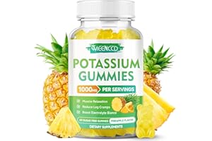 MEENCCD Potassium Citrate Gummies 1000mg, High Potency Potassium Supplement Gummies for Adults Women & Men, Support Leg Cramps & Muscle Health, Sugar-Free, Pineapple Flavor, 60 Count