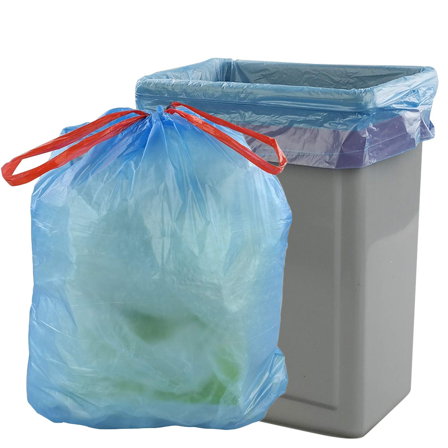 Yarebest 50L Drawstring Bin Liner, Large Blue Trash Bin Bags 50l, 110 Bags