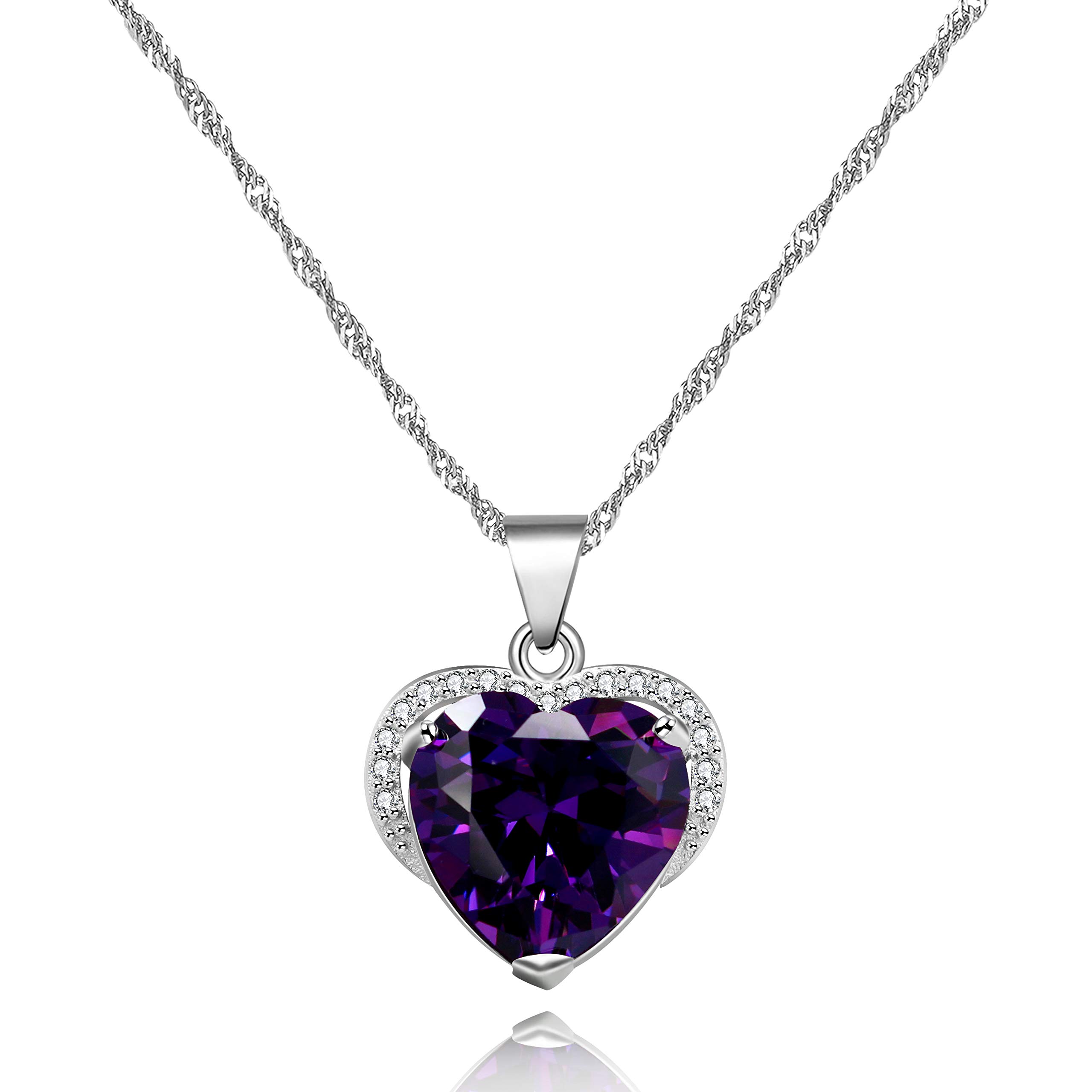 Uloveido Girls Purple Love Heart Pendant Necklace for Wedding Engagement Anniversary Jewellery Necklace for Women with Purple Heart Crystal DZ006