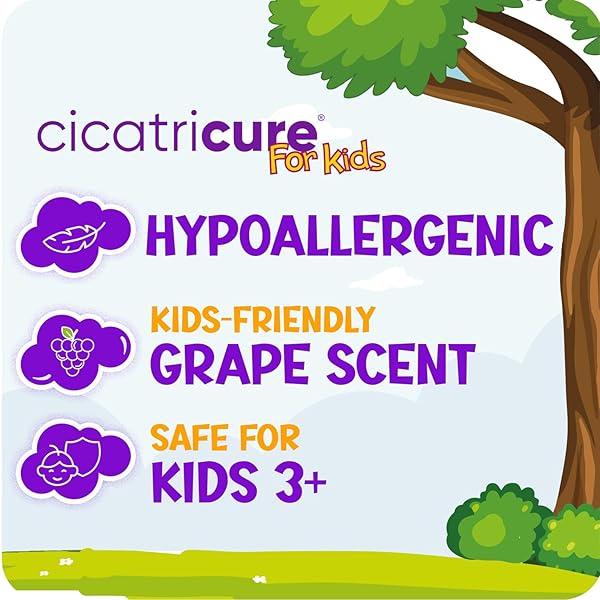 CICATRICURE ADVANCED SCAR GEL FOR KIDS, GENTLE FORMULA TO IMPROVE THE APPEARANCE OF SCARS, HELPS SMOOTH AND SOFTEN SKIN, FOR FACE AND BODY, GRAPE SCENT, 1 OZ
