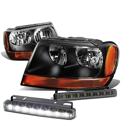 Black Housing Headlight Amber Signal Reflector for 99-04 Jeep Grand Cherokee