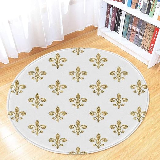Fleur De Lis Tapis Rond En Polyester Style Baroque Floral