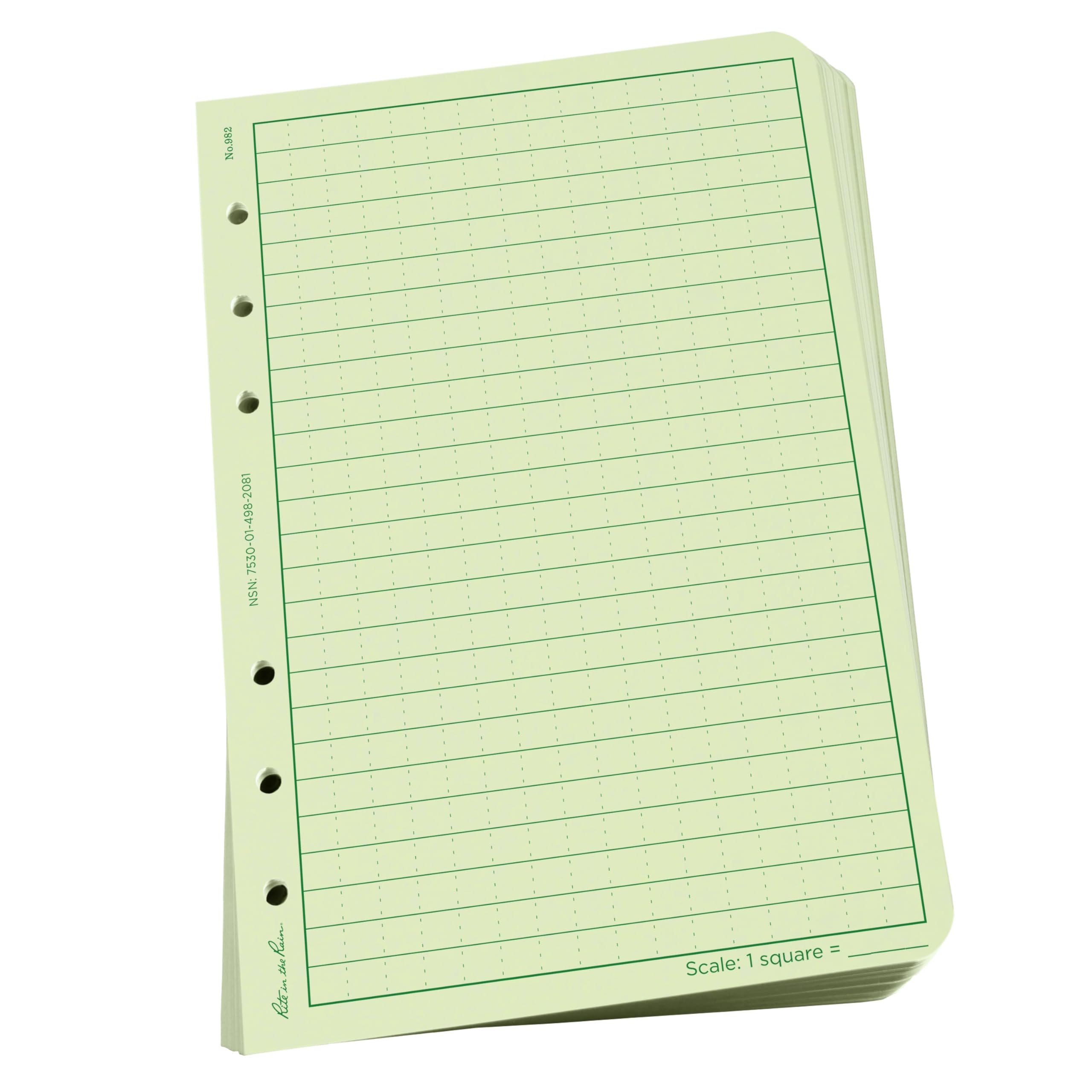Rite in the Rain Waterproof Loose Leaf Universal Paper 100 Sheets Colour Green 6 hole Punch Recyclable Fits Ring Binder 9200T No.210 and No.210T All Weather Paper — image 1