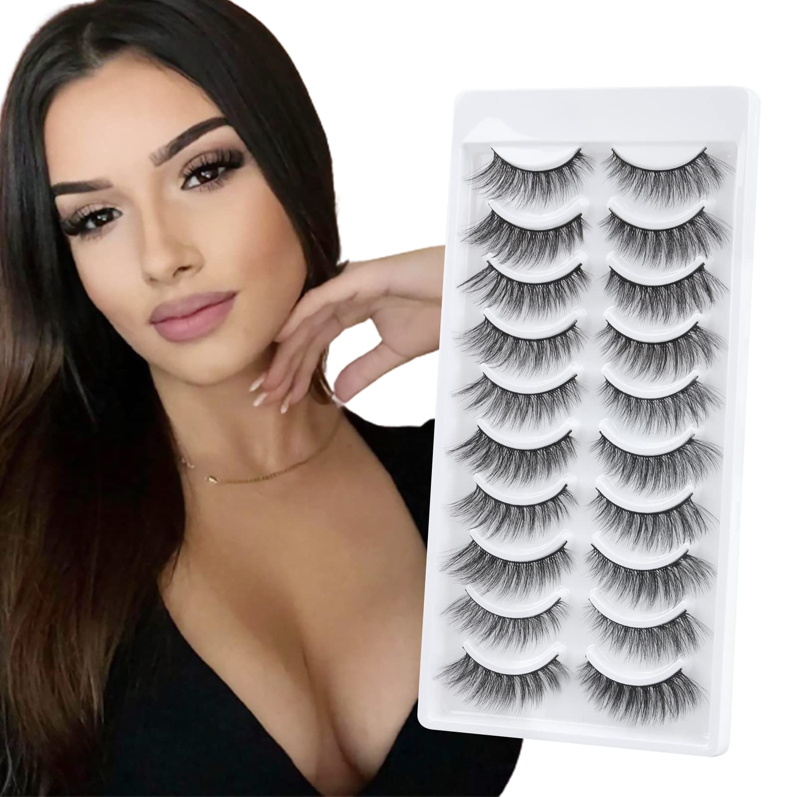 Cat Eye Lashes Natural Look Eyelashes False Lashes Strip Lashes 3D Mink Lashes Short Fluffy Wispy Faux Mink Lashes Light Volume Fake Lashes 10 Pairs Multi pack by Glowingwin — image 1