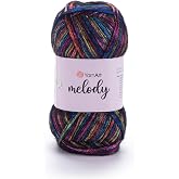 YarnArt Melody Variegated Chainette &ndash; Metallic Sheen Fiber for Knitting, Crochet &amp; Embroidery, 100g (3.5 oz) Skein, 230m (251 yd), Premium Blend of 70% Polyamide 21% Acrylic 9% Wool (901)