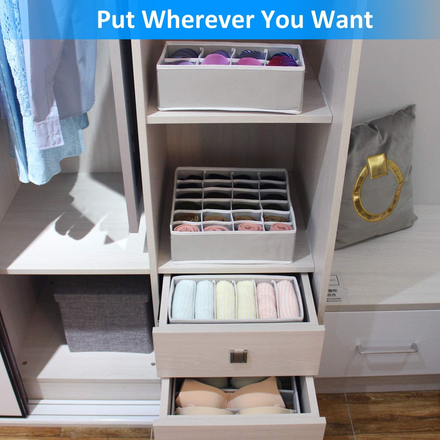 4 Pcs Foldable Drawer Organizer, GOGOODA Desk Closet Organizer and Storage Drawer Organizer for Underwear Bra Socks(Grey): Home Improvement