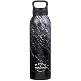 Christian Art Gifts Stainless Steel Double Wall Vacuum Insulated Water Bottle for Men & Women: Strong & Courageous - Joshua 1:9 Inspirational Verse w/Carry Handle Lid, Black/Granite/Slate, 24 oz.
