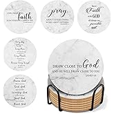 Guokoko Bible Verses Coasters Set of 6 with Holder, Cork Drink Coasters for Coffee Table, Christian Gifts for Women Home Decor, White​