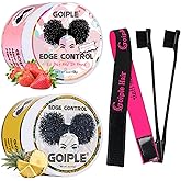 Goiple Edge Control Wax for Women Strong Hold Non-greasy Edge Smoother Pink 1Pack and Yellow 1Pack 4oz with Brush 2Pcs and Scarf