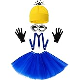 WISHTEN Halloween Costume for Adult Women,Goggles/Yellow Beanie/Blue Dress/Suspenders/Gloves Halloween Costume Accessories