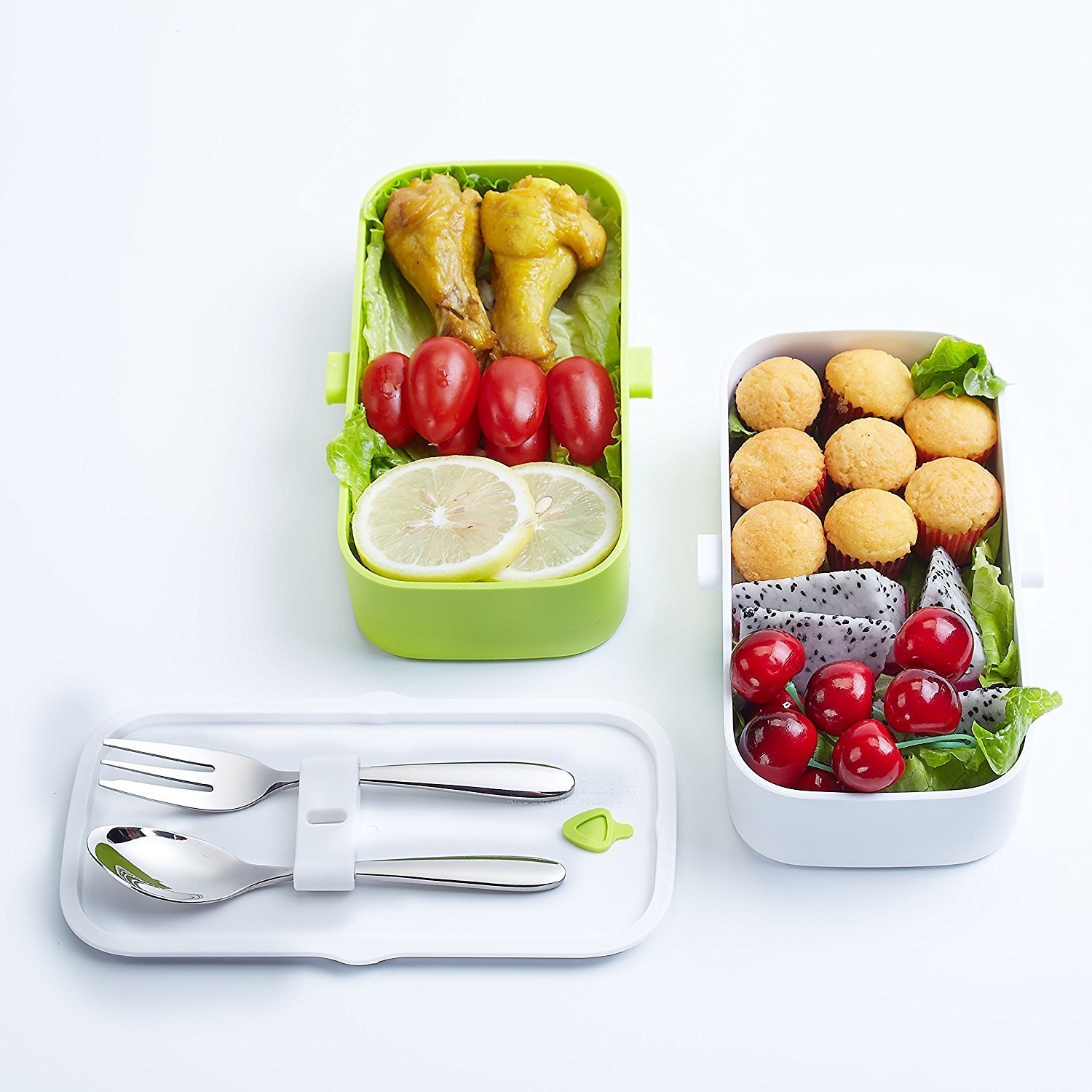 ProAid Bento Lunch Box, Leakproof Bento Box with Stainless Steel Silverware and 2 Layers Design Lunch Box, BPA Free Safe for Fridge and Dishwasher, Green ?-