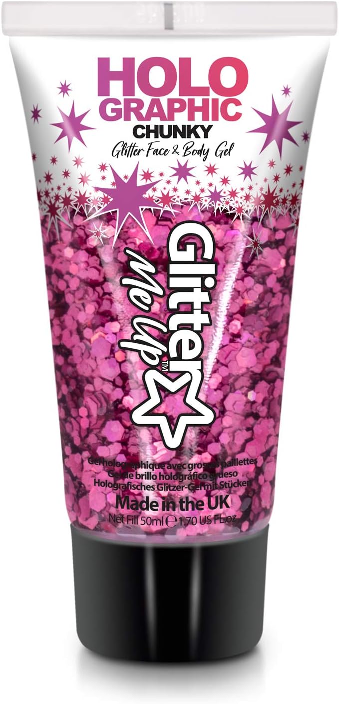 Chunky cosmetic glitter gels 50ml for face, body & hair from PaintGlow