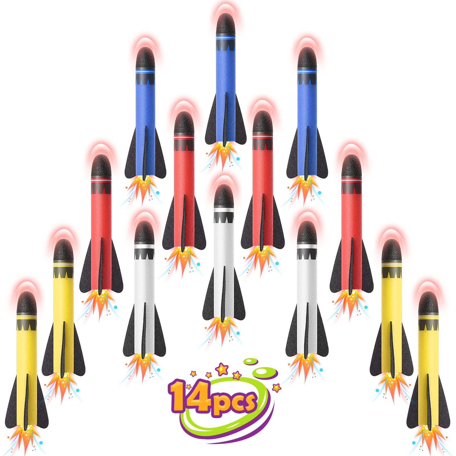 Anginne Stomp Toy Rocket Refills 14 Pack, Toys for 3-12 Year Old Boys Rocket Toys Launcher Kids Girls Boys Toys age 3-11 Outdoor Toy Garden Games Gifts for 3-12 Year Old Boys Girls
