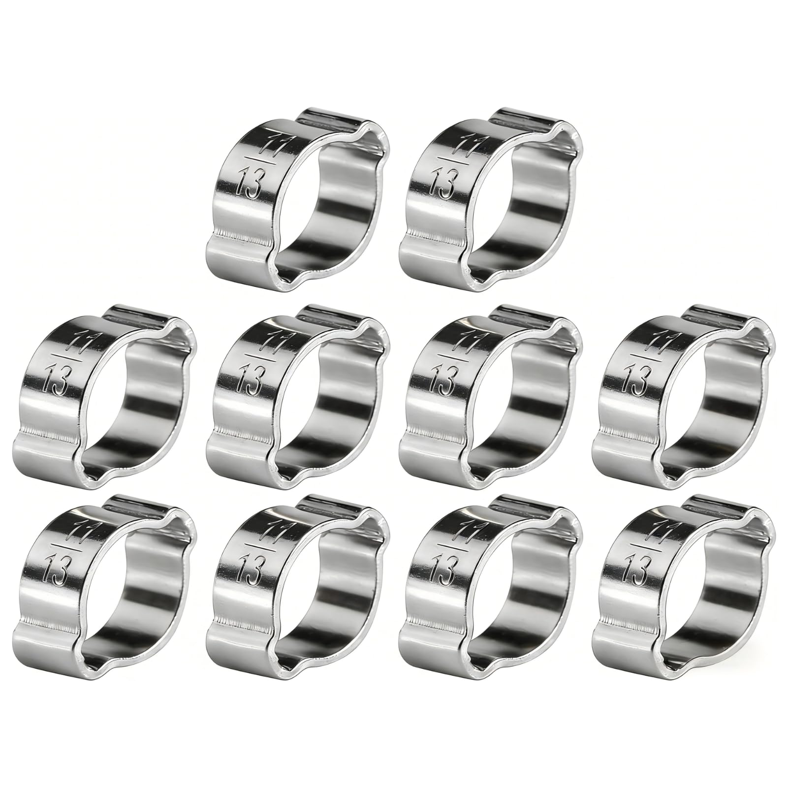 Ouitble Double Ear Clips Hose Clamps 10PCs 11-13MM 2 Ear Pipe Clip Galvanized Stainless Steel for Fuel & Air Water Silicone Hose Pipe Tube