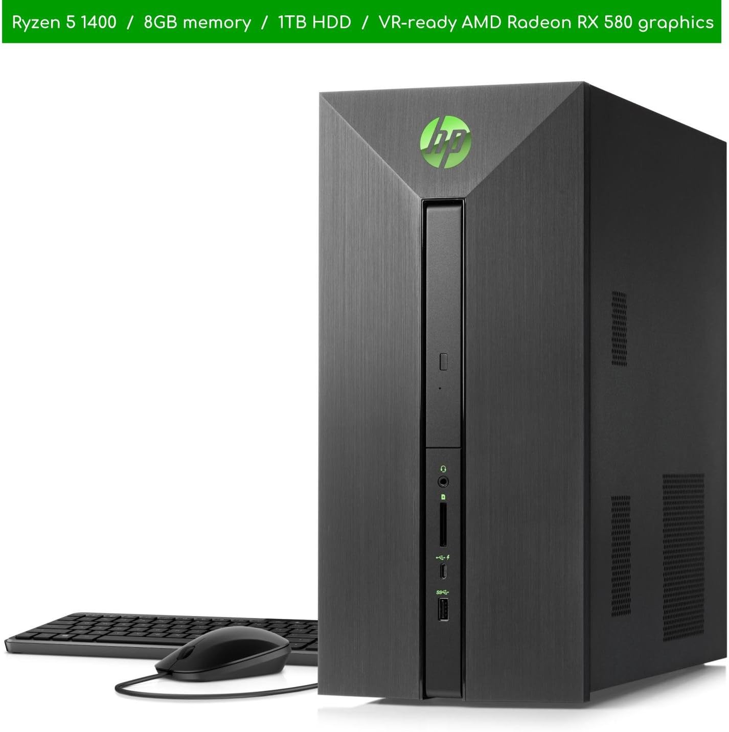 Flagship Premium 2018 HP Pavilion Power Desktop 580 Series | Quad-Core Ryzen 5 1400 3.2GHz | 8GB DDR4 Memory | 1TB 7200 RPM SATA | VR-Ready AMD Radeon RX 580 Graphics | DVD-RW