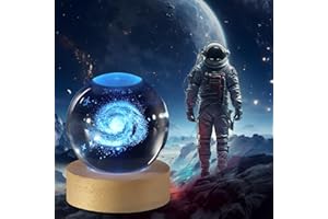 KPNUWN 3D Galaxy Crystal Ball Night Light with Stand, Clear Glass Ball Light, 3.07 inch Crystal Lamp 16 Color Changing Night Light for Bedroom Decor, Ideal Birthday Gift for Teens Boys and Girls