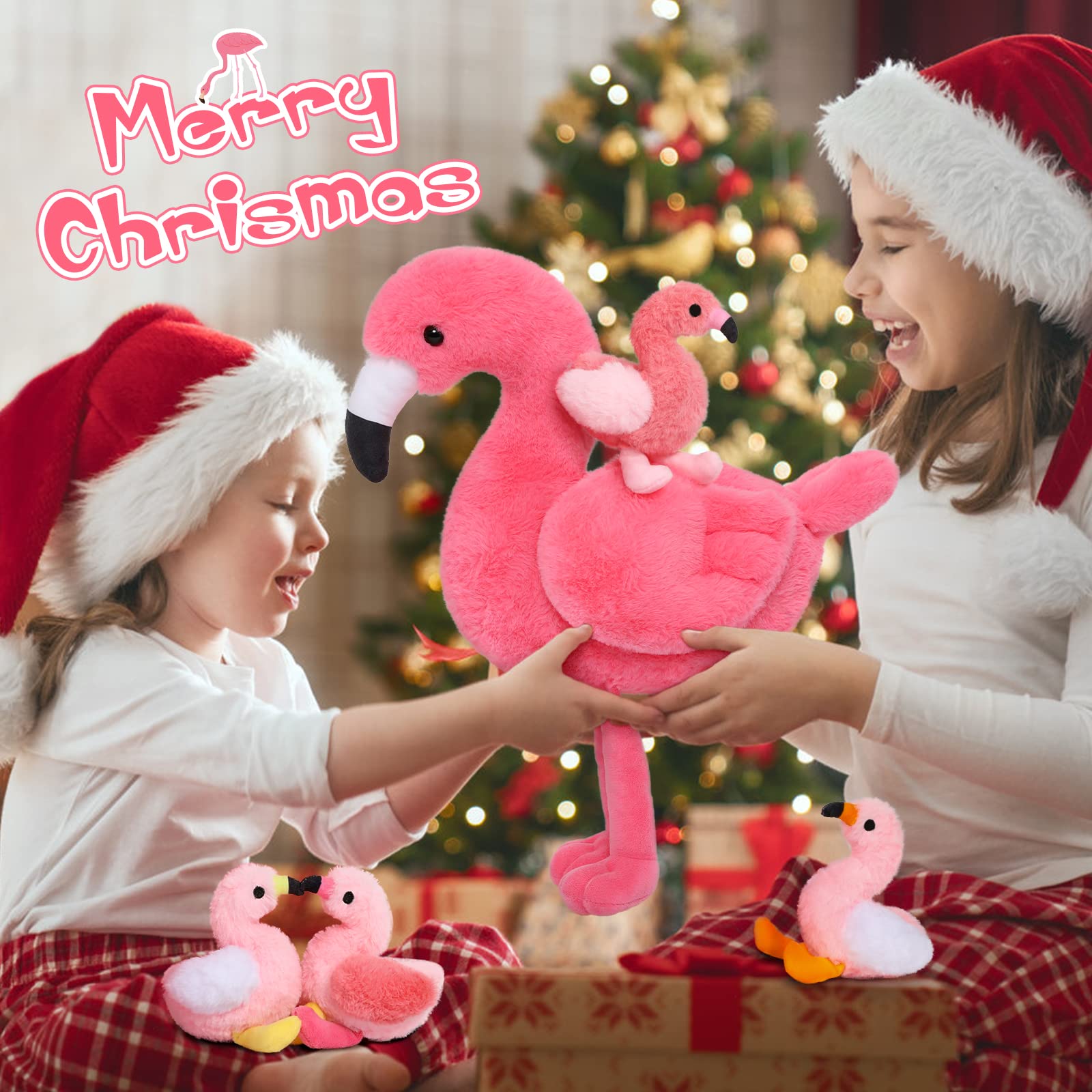 MorisMos 45cm sitzend Plüsch Flamingo mit 4 Baby im Bauch, Rosa Süß Kuschelig Flamingon Plüschtier Stofftier, Weich Spielzeug Dekokissen Geburtstag Themeparty Weihnachten Geschenk 7