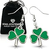 Soul Statement Shamrock Dangle Earrings for Women, Green Clover Saint Patty's Jewelry, St Patrick's Day Lucky Charm Accessories