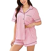 Agvenra Silk Pajamas for Women Satin Pjs Set Soft Button Up 2 Piece Sleepwear Cute Short Sleeve Loungewear S-XXL