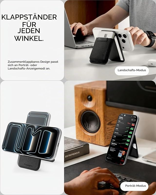 Slim Fold MagFit MagSafe Wallet für Handy [bis zu 12 Karten/Free-Stop] Elastischer MagSafe Kartenhalter mit Stand für iPhone 17e 17 16 15 14 Pro Max Air & PixelSnap Hüllen für Pixel 10-Serie
