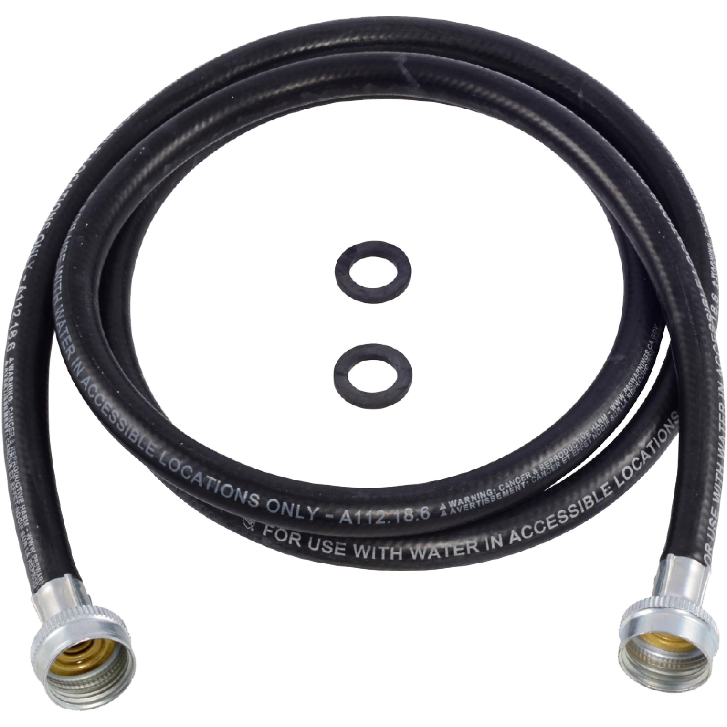 Photo 1 of Eastman Rubber Washing Machine Hose, 3/4 Inch FHT x 3/4 Inch FHT Connection, 6 Foot Black Rubber, 60325N