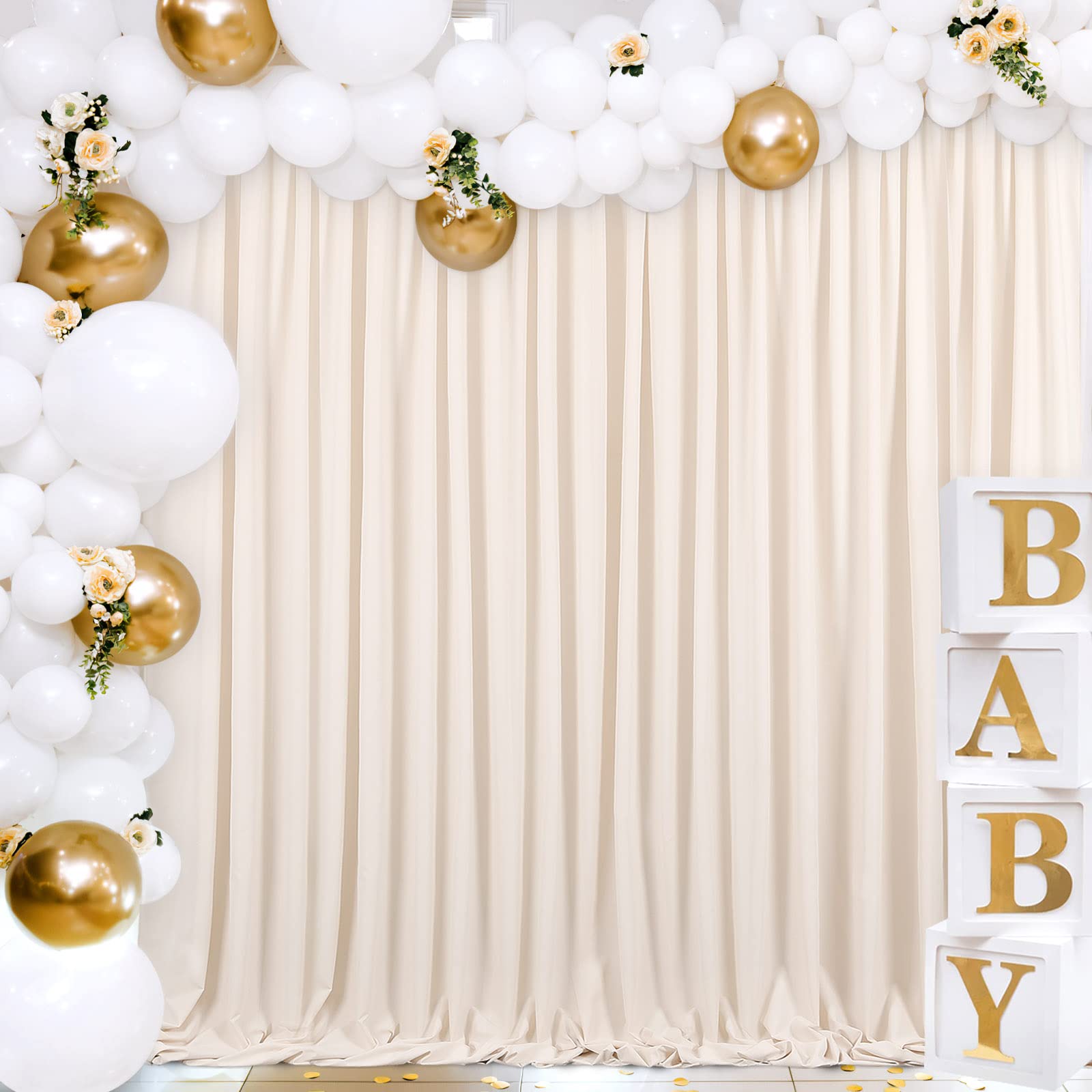 Photo 1 of Wrinkle Free Ivory Backdrop Curtains 2 Panels 5ftx8ft Polyester Wedding Backdrop Drapes for Arch Party Stage Ceremony Photography Fall Decor